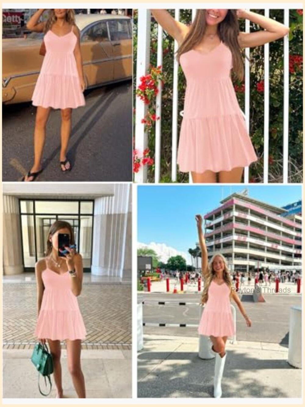 Flowy V-Neck Spaghetti Strap Tiered Mini Swing Skater Dress - Picture 4 of 7